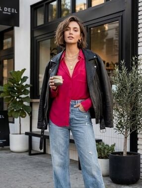 Equipment Femme Fuschia 100% Silk Shirt Size XS